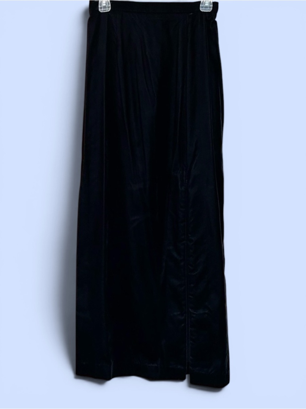 Black Velvet Skirt Long‎ Straight Slit Elastic Back Waist Zipper Close Sz S